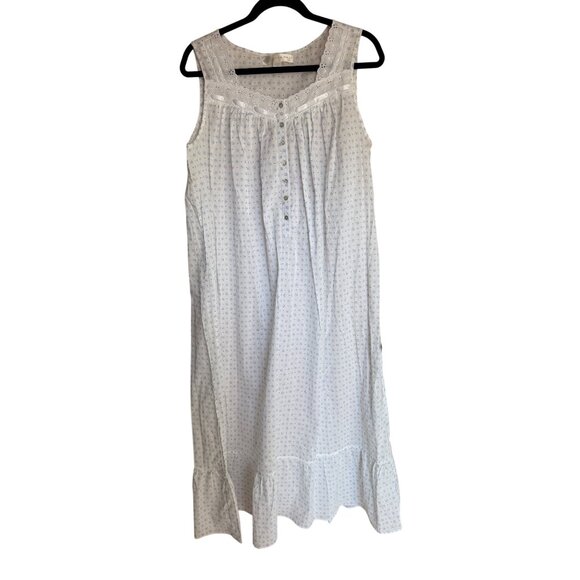 Eileen West Other - Eileen West Womens Nightgown Size M White Blue Floral Eyelet Trim Pullover New